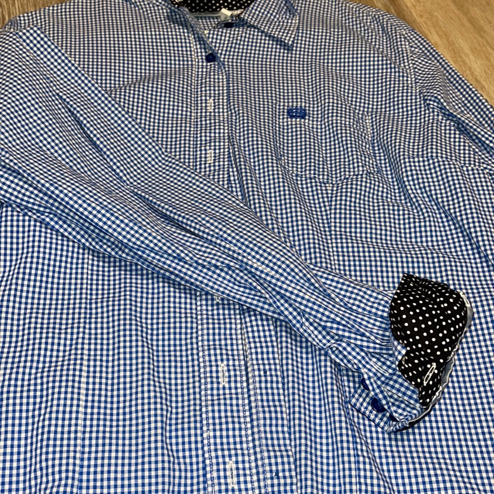 Blue and white gingham button up
